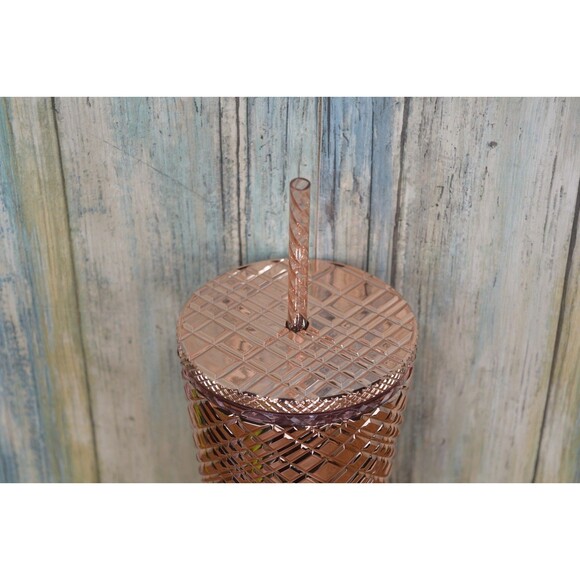 Starbucks Rose Gold Diamond Geometric Cold Cup Tumbler 16oz Venti Straw 2024 New - Picture 4 of 6